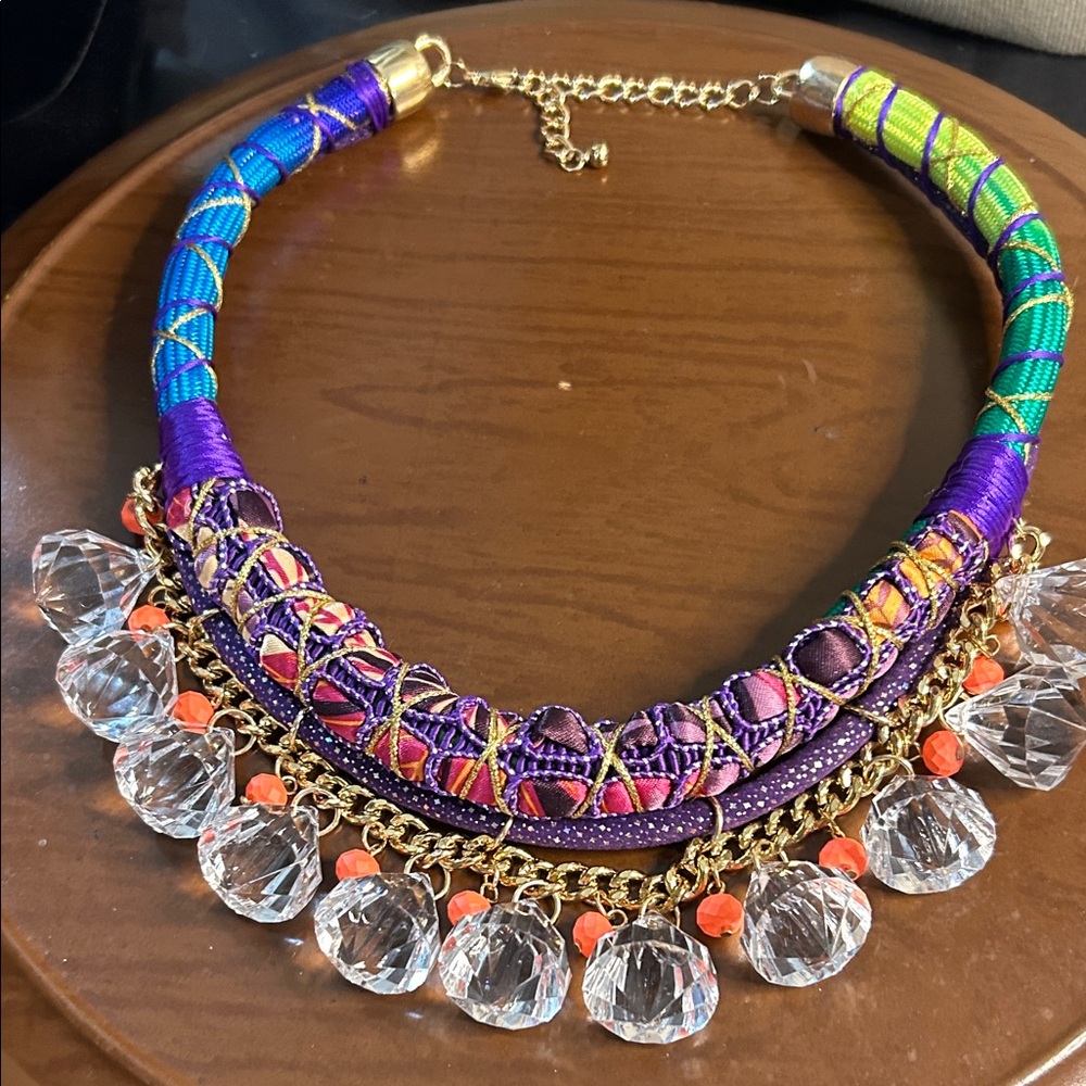 Colorful Beaded Statement Necklace and Earring Set Unsigned!